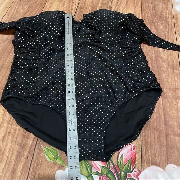Pure‎ Energy Black Gold Polka Dot Halter One Piece - Picture 5 of 7